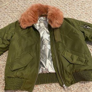 Zara Girl Green Bomber Jacket w/ pink collar